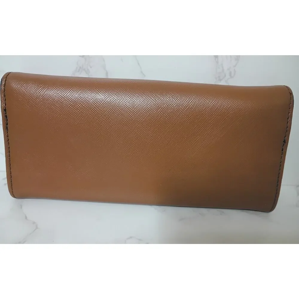 TORY BURCH Robinson Brown Leather Flap Continental‎ Wallet - GUC